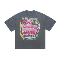 Retro Washed Dyed Distressed Letter Print Short-sleeve T-shirt