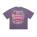 Retro Washed Dyed Distressed Letter Print Short-sleeve T-shirt