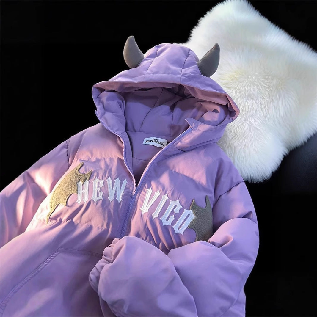 American Retro Embroidered Hooded Cotton Coat - Jacken