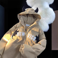 American Retro Embroidered Hooded Cotton Coat - Jacken