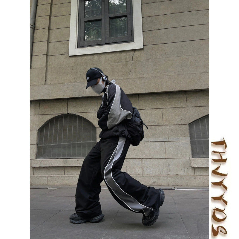 American side striped school uniform - Black / L - Baggy