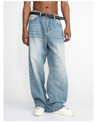Blue Straight Wide Leg Casual Jeans - Baggy