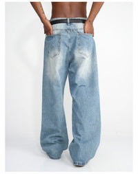 Blue Straight Wide Leg Casual Jeans - Baggy