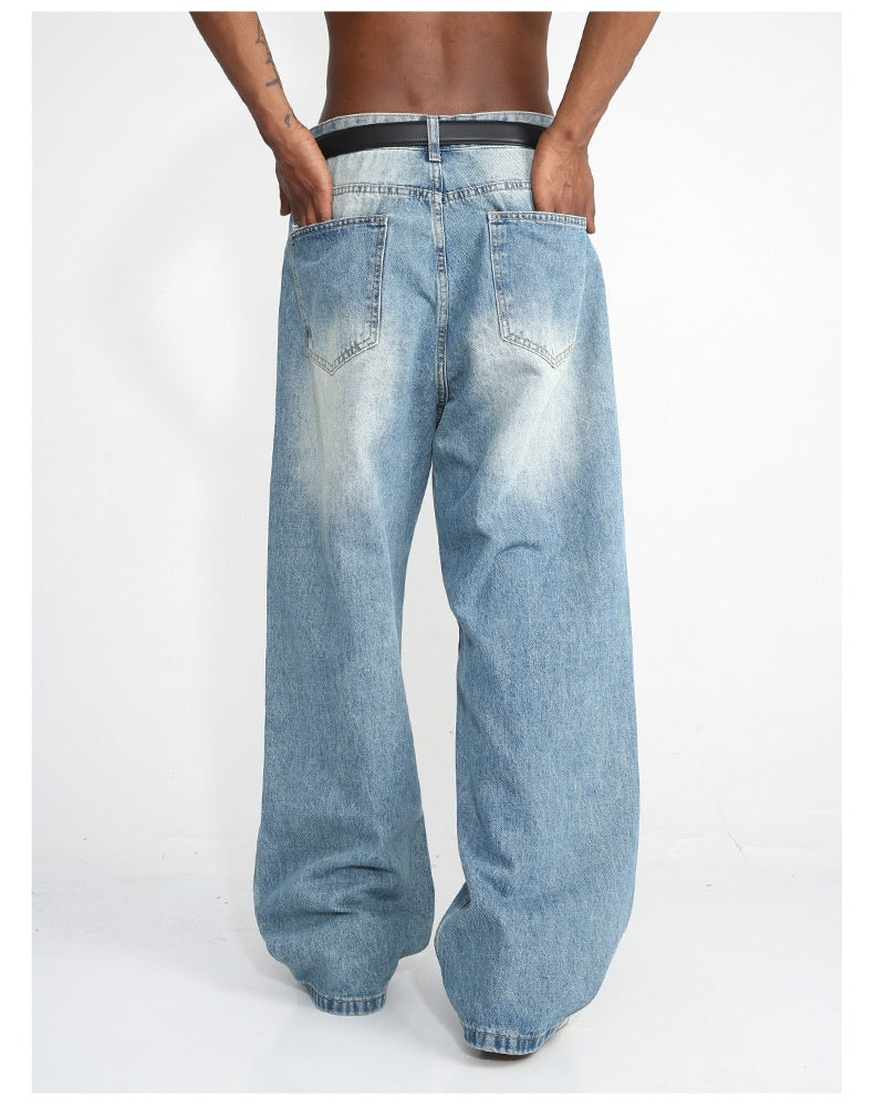 Blue Straight Wide Leg Casual Jeans - Baggy