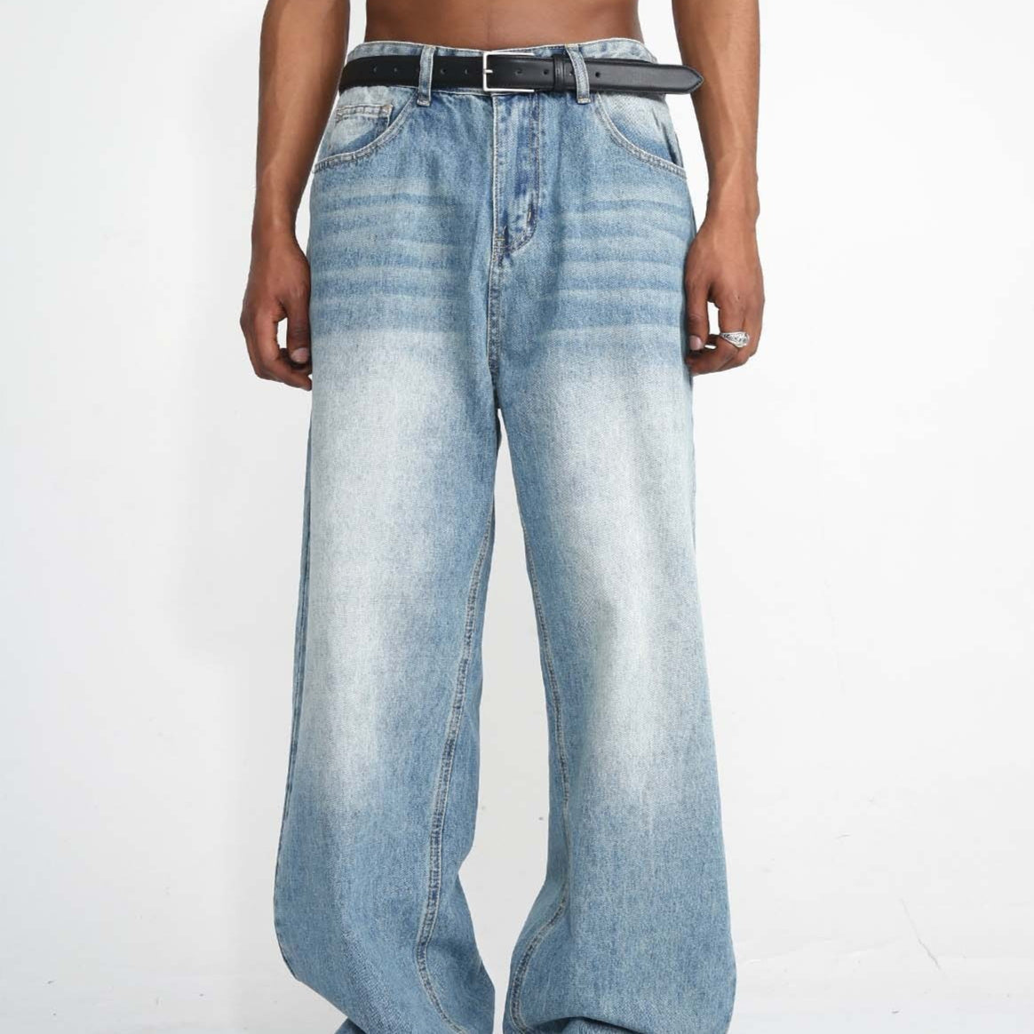 Blue Straight Wide Leg Casual Jeans
