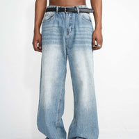 Blue Straight Wide Leg Casual Jeans - Baggy