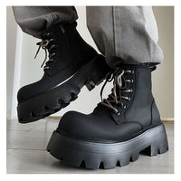 Boots Height Increasing Lace-up Motorcycle High-top Leather Boots - Fleece Lined / 38 - Schuhe