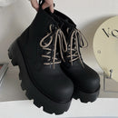 Boots Height Increasing Lace-up Motorcycle High-top Leather Boots - Schuhe
