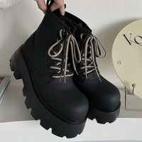 Boots Height Increasing Lace-up Motorcycle High-top Leather Boots - Schuhe