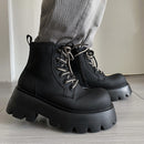 Boots Height Increasing Lace-up Motorcycle High-top Leather Boots - Schuhe