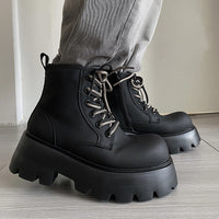 Boots Height Increasing Lace-up Motorcycle High-top Leather Boots - Schuhe