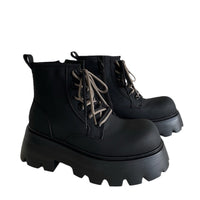 Boots Height Increasing Lace-up Motorcycle High-top Leather Boots - Schuhe