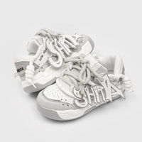 Denim Canvas Bread Shoes Platform Sneakers - White And Gray / 36 - Schuhe