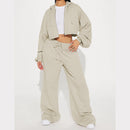 European And American Hooded Front Cardigan Zipper Sweater Wide Leg Loose Trousers Suit - Champagne / L - Hoodie