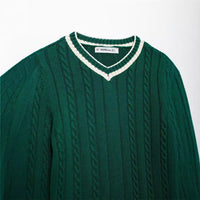 Fashion Long Sleeve V-neck Cable Pattern Sweater - Hoodie