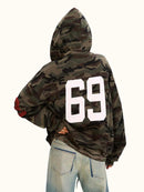 Fleece-lined Thickened Camouflage Cardigan Hoodie - Baggy