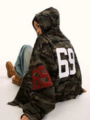 Fleece-lined Thickened Camouflage Cardigan Hoodie - Baggy