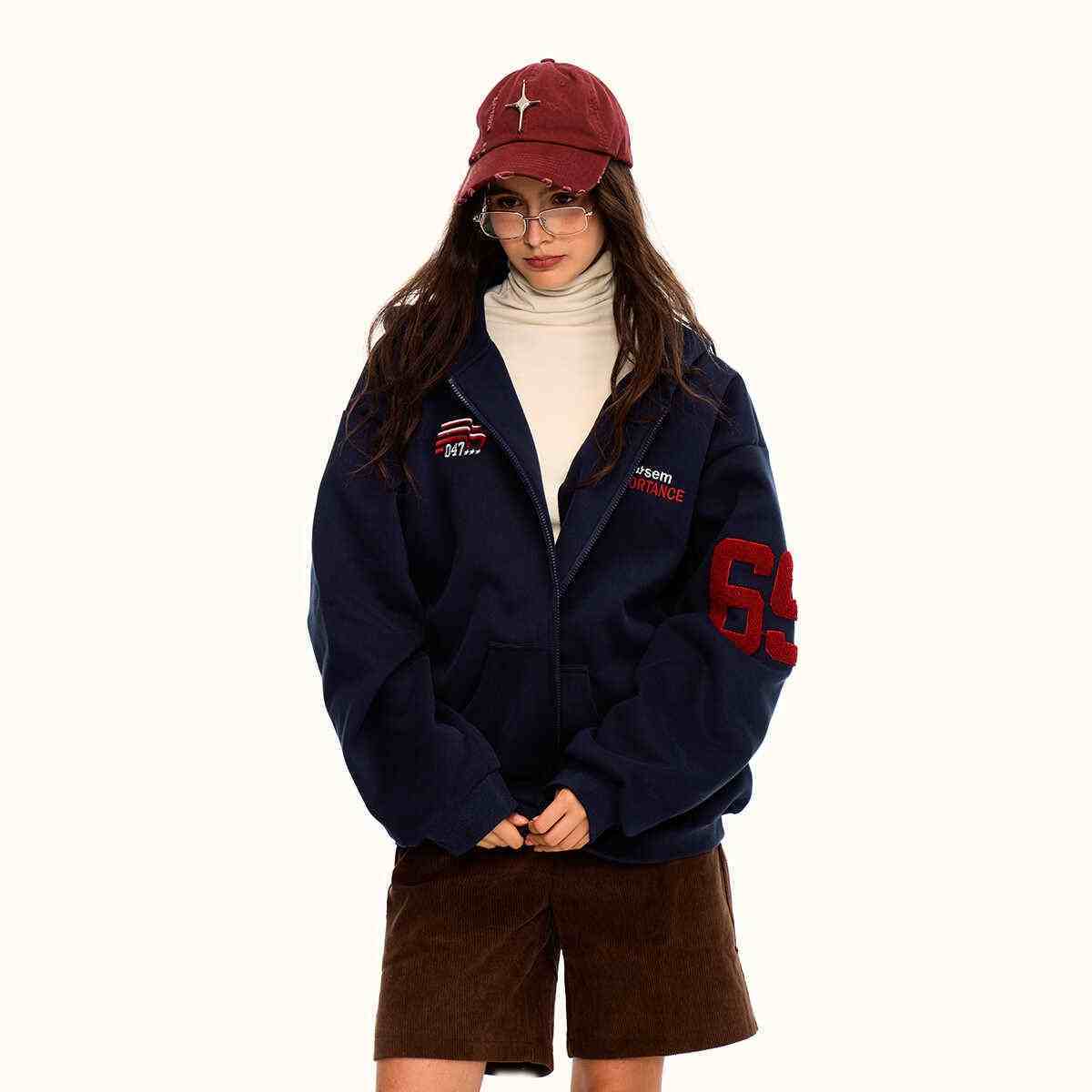 Fleece-lined Thickened Camouflage Cardigan Hoodie - Navy Blue / L - Baggy