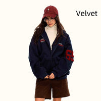 Fleece-lined Thickened Camouflage Cardigan Hoodie - Navy Blue Velvet / L - Baggy