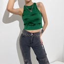 Fruit Green Eye Print Sleeveless Round Neck Vest - T-Shirts