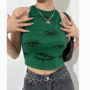 Fruit Green Eye Print Sleeveless Round Neck Vest - T-Shirts