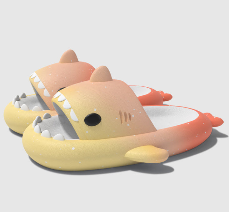 Gradient Shark Slippers 4cm Thick Bottom Shit Feeling Slippers - Milk yellow orange / 36or37 - Schuhe