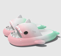 Gradient Shark Slippers 4cm Thick Bottom Shit Feeling Slippers - Peach pink green / 36or37 - Schuhe