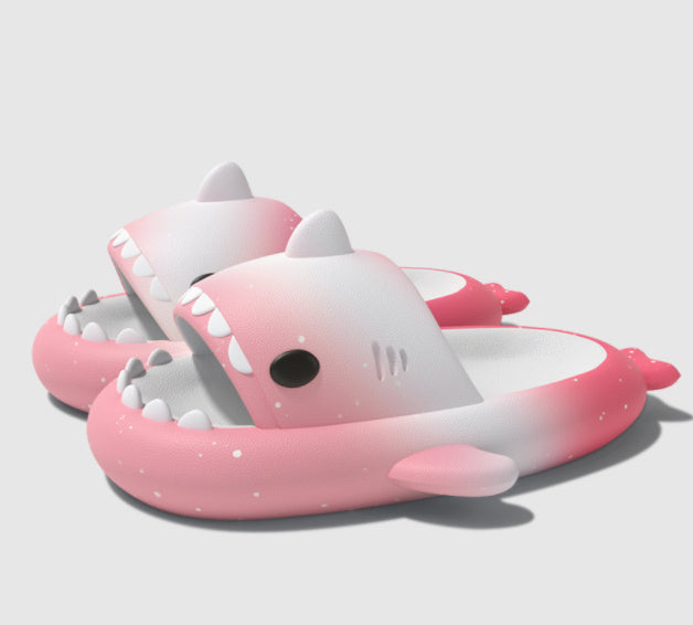 Gradient Shark Slippers 4cm Thick Bottom Shit Feeling Slippers - Pink white and red / 36or37 - Schuhe