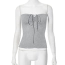 Lace-up Halterneck Pleated Backless Top - Gray / L - T-Shirts