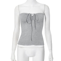 Lace-up Halterneck Pleated Backless Top - Gray / L - T-Shirts