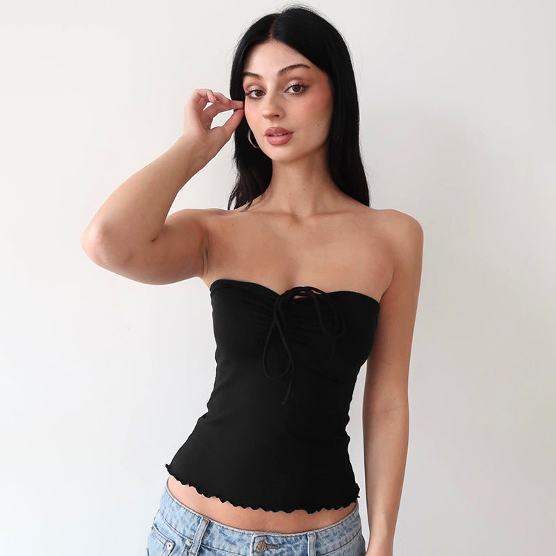 Lace-up Halterneck Pleated Backless Top