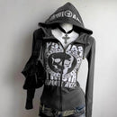 Long-sleeve Zipper Skull Letter Print Sweatshirt - Baggy
