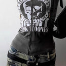 Long-sleeve Zipper Skull Letter Print Sweatshirt - Baggy