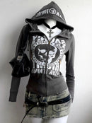 Long-sleeve Zipper Skull Letter Print Sweatshirt - Dark Gray / L - Baggy