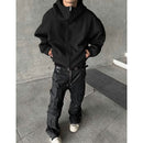 Men’s Loose American Deconstructed Hooded Turtleneck Cardigan Jacket - Black / L - Baggy