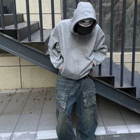 Men’s Loose American Deconstructed Hooded Turtleneck Cardigan Jacket - Baggy