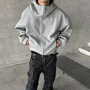 Men’s Loose American Deconstructed Hooded Turtleneck Cardigan Jacket - Gray / L - Baggy
