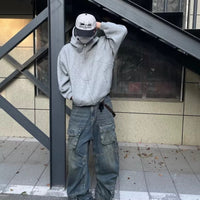 Men’s Loose American Deconstructed Hooded Turtleneck Cardigan Jacket - Baggy