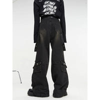 Multi Pocket Vintage Wide Leg Jeans - Baggy