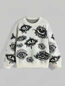 Personality Round Neck Wide Knitted Jacquard Sweater - White / L - Baggy