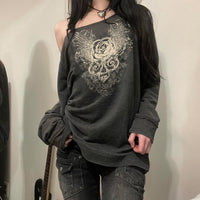 Retro Printed Loose Pullover - Baggy