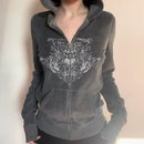 Retro Printed Loose Sweatshirt Cardigan - Baggy