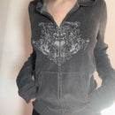 Retro Printed Loose Sweatshirt Cardigan - Baggy