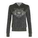 Retro Printed Loose Sweatshirt Cardigan - Gray / L - Baggy