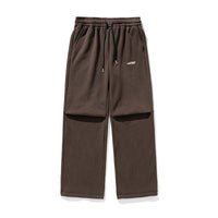 Split Pleated Design Casual Pants Autumn And Winter Embroidery - Brown / L - Baggy