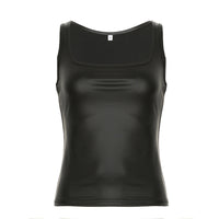 Street Style Leather Vest Elastic Coating Sleeveless Square Collar - Black / L - T-Shirts