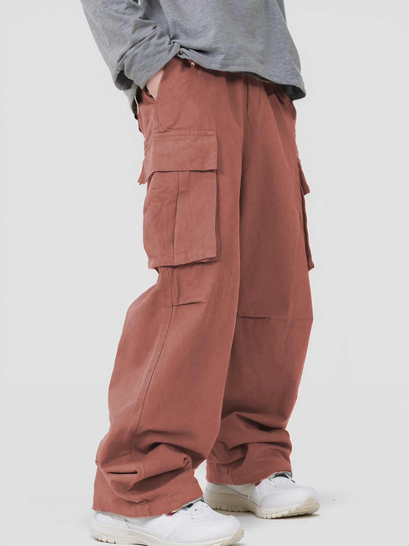 Three-dimensional Pocket Overalls Functional Lace-up Loose Casual Pants - Rust Brown / L - Baggy