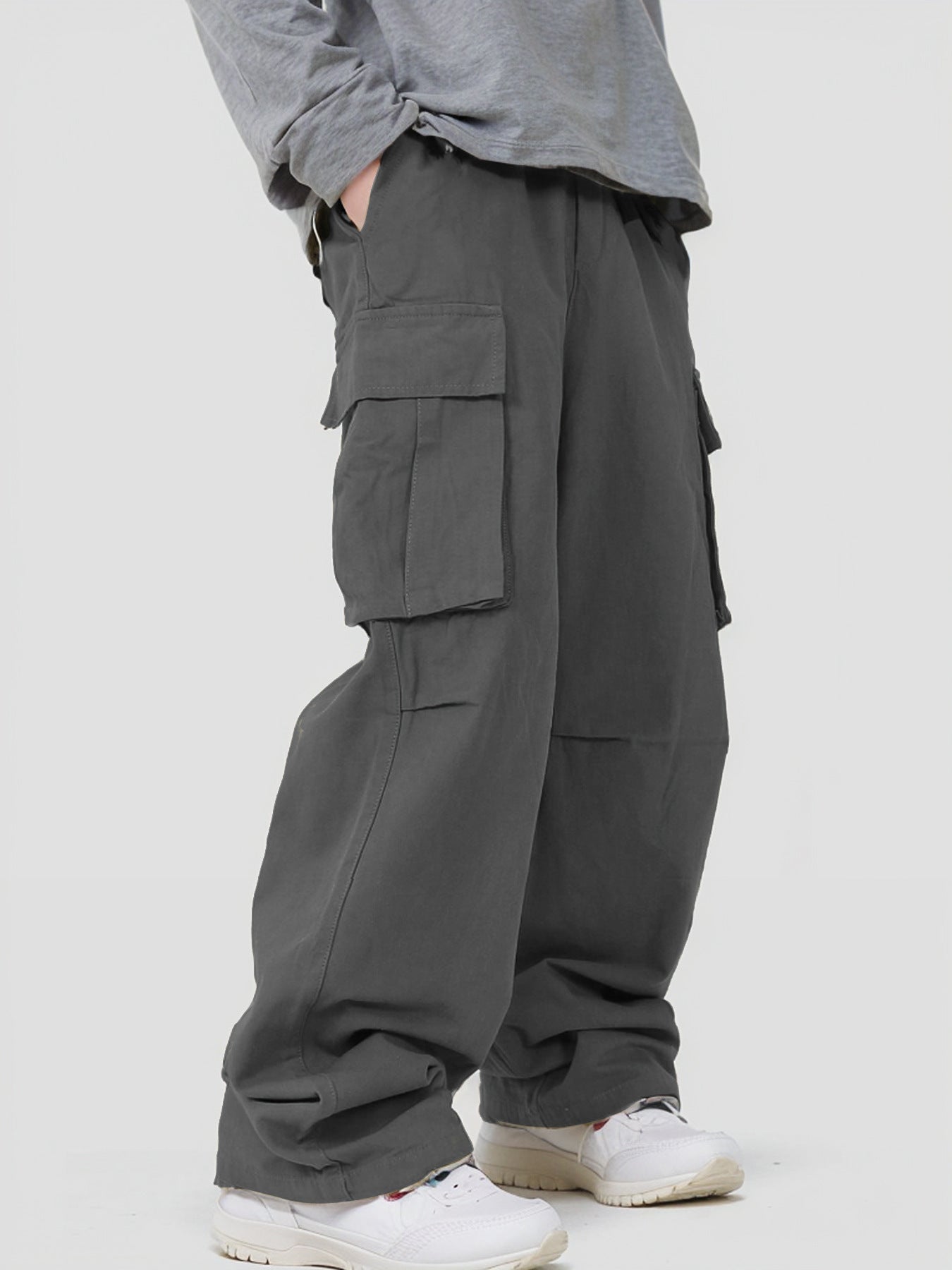 Three-dimensional Pocket Overalls Functional Lace-up Loose Casual Pants - Dark Gray / L - Baggy