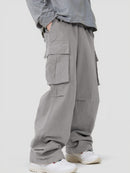 Three-dimensional Pocket Overalls Functional Lace-up Loose Casual Pants - Light Gray / L - Baggy