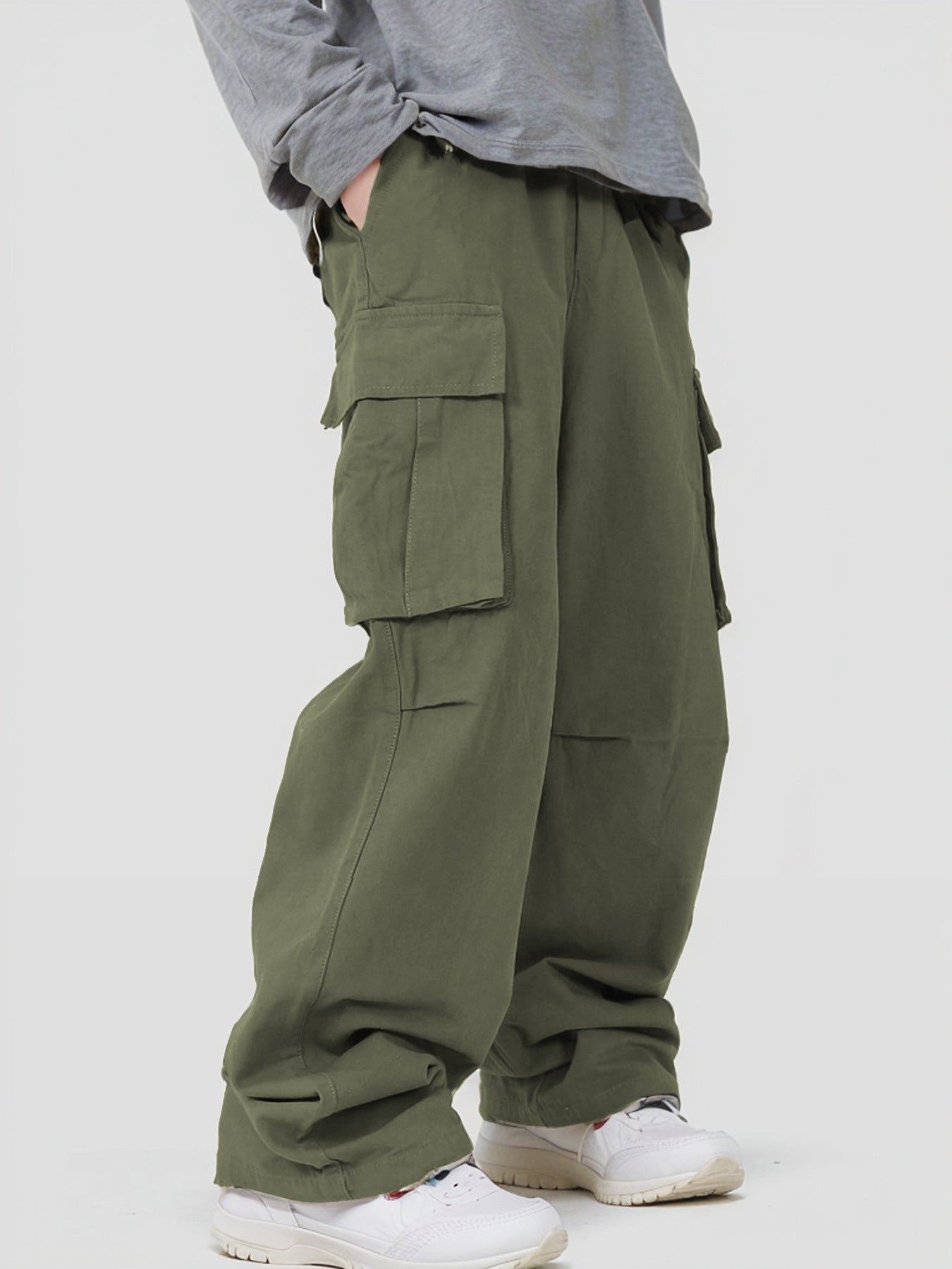 Three-dimensional Pocket Overalls Functional Lace-up Loose Casual Pants - Army Green / L - Baggy